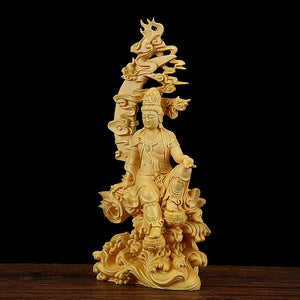 Hand Carved Wood Sculpture - Bodhisattva Avalokiteshvara In Water-Moon Form