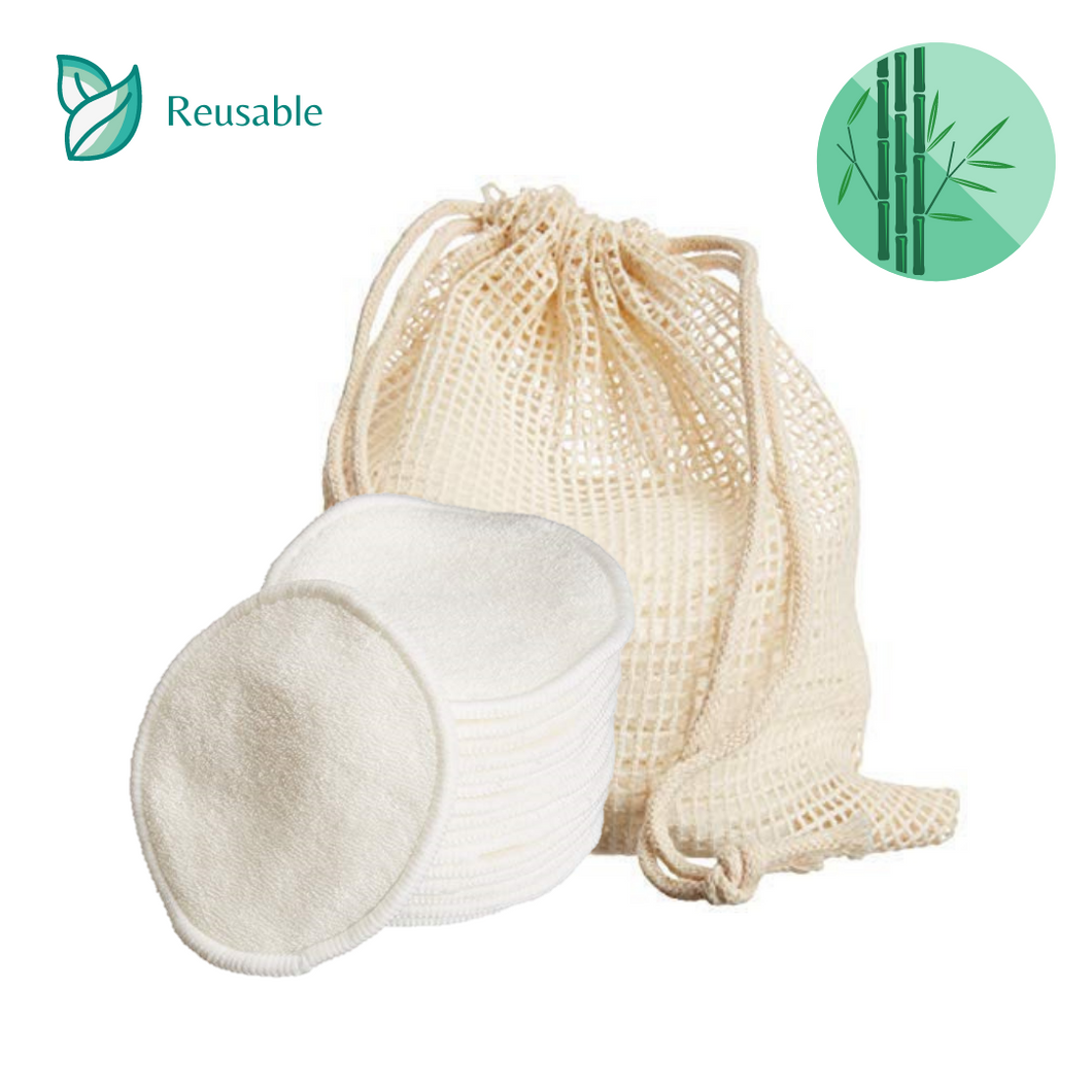 Reusable Natural Bamboo Makeup Remover Pads (12 pcs) With Washable Mesh Bag